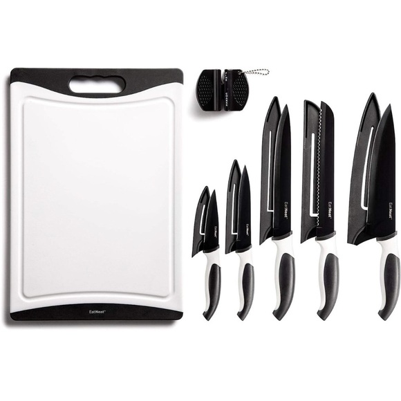 Brand New 12 Piece Kitchen Knife Set Safety Sheaths Cutting Board Sharpener - Picture 1 of 14